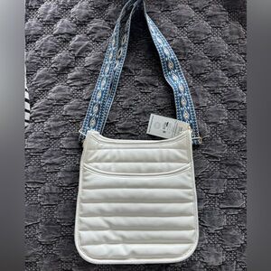 Ahdorned Sarah Quilted Faux Leather Messenger Bag Cream and Diamond Bag Strap